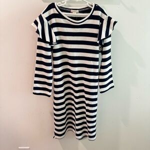 NWT J Crew Crewcuts Navy White Striped Ruffle Trim Fleece Line Dress Size 14